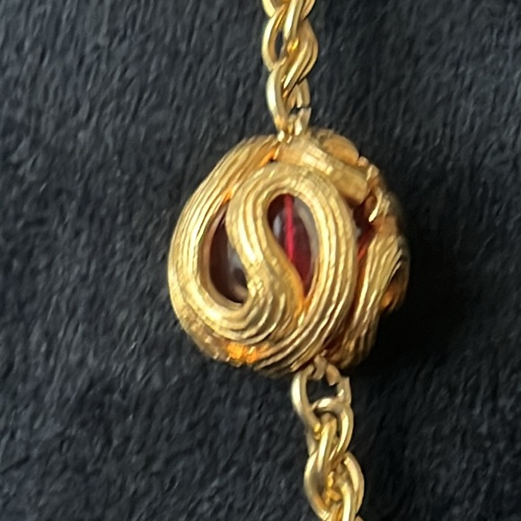 GIVENCHY Necklace Gold Ribbon Chained Gripoix Large Glass Balled Design - Picture 6 of 13